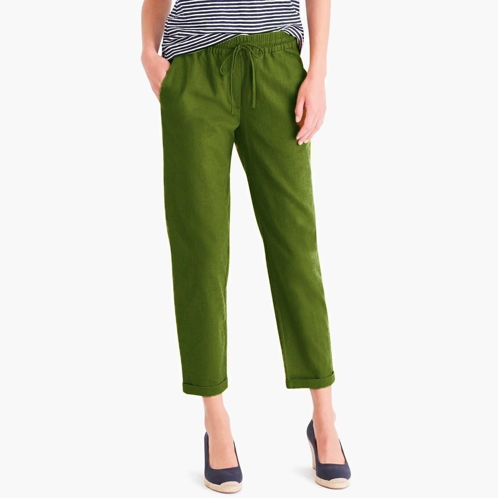 J. Crew linen‎ blend drawstring pants Sz 6 utility green